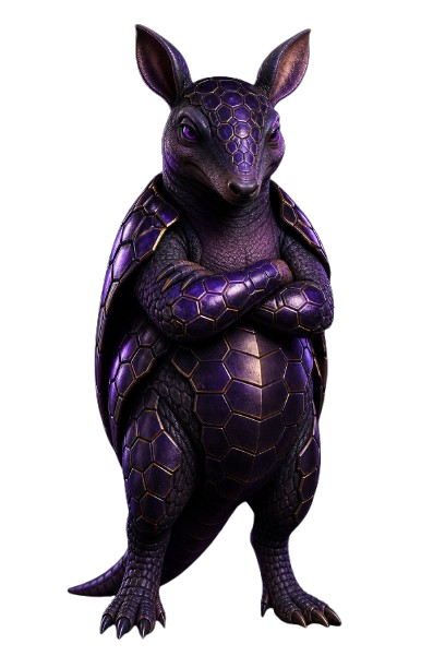 Mascote TATU CO de braços cruzados